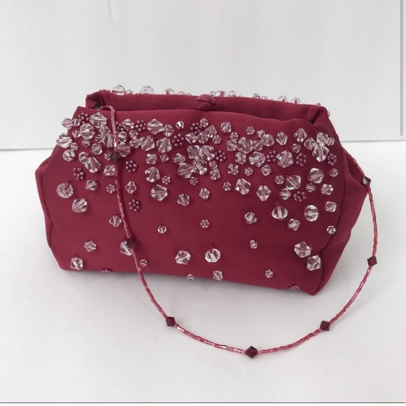 Angelo Evening Formal Beaded Burgundy Red Cocktail Clutch Bag - Picture 1 of 5